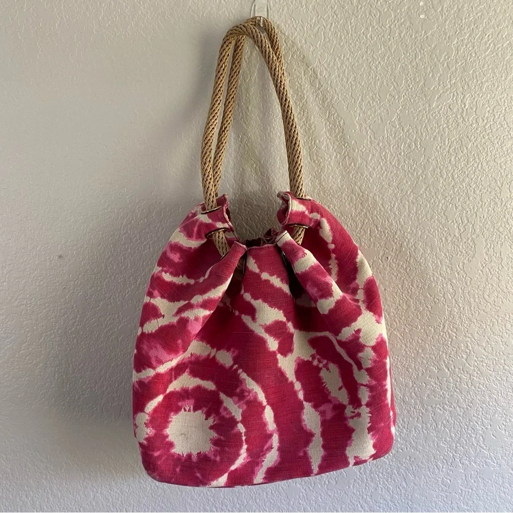 Michael Kors Marina Hobo Handbag Pink Tie Dye Canvas Medium Rope Handles